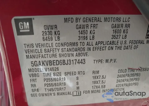 2011 Buick Enclave 1Xl из США, поврежденный, VIN 5GAKVBED6BJ317443